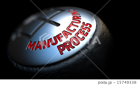 Manufacturing Process on Gear Stick with Red Text. 15749336