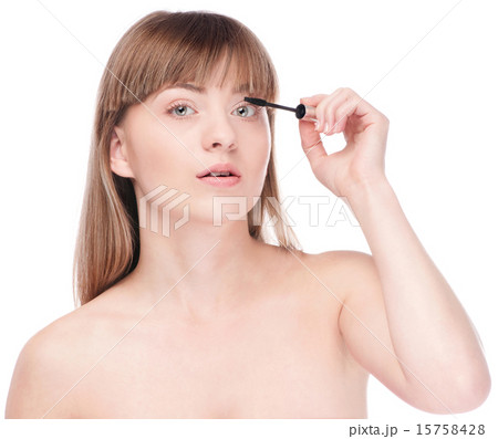 Beautiful woman with make up brush 15758428