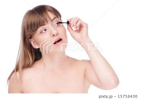 Beautiful woman with make up brush Beautiful woman with make up brush 15758430