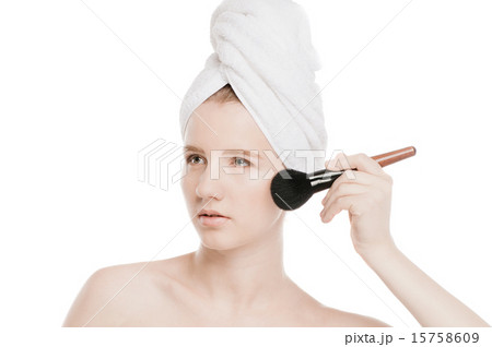 Beautiful woman with make up brush Beautiful woman with make up brush 15758609