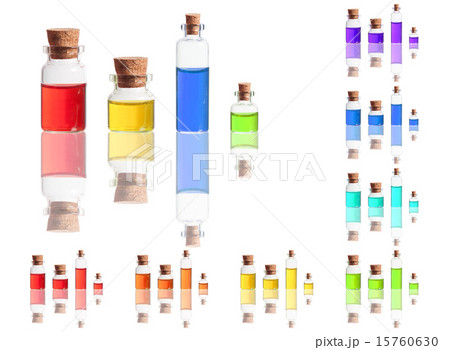 color liquid in bottles with cork isolated color liquid in bottles with cork isolated 15760630