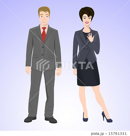 Smiling man and woman in office style wear. 15761331