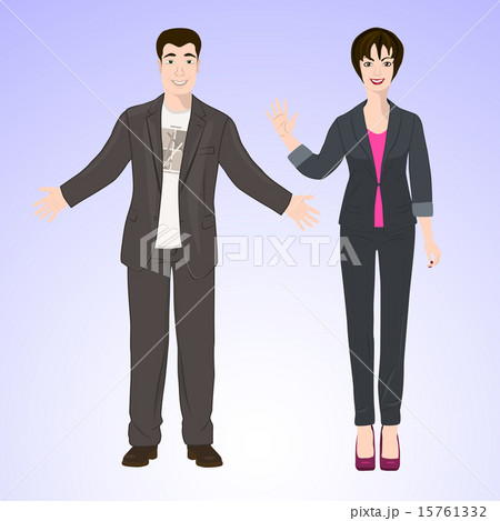 Smiling man and woman in office style wear. 15761332