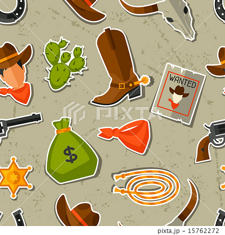 Wild west seamless pattern with cowboy objects and stickers 15762272