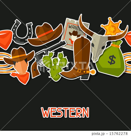 Wild west seamless pattern with cowboy objects and stickers 15762278