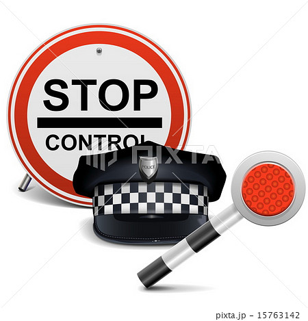 Vector Police Cap with Sign and Baton 15763142