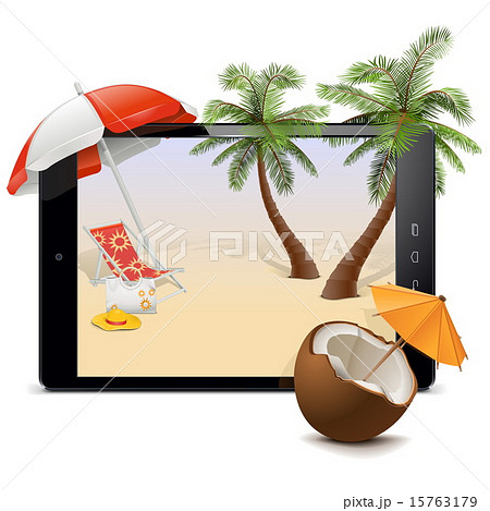 Vector Tablet PC with Tropical Resort 15763179