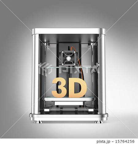 正面アングルのメタリック調3Dプリンタにソリッドの3D文字 15764256