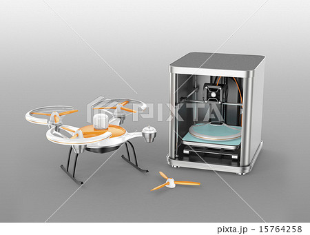 3dプリンタでドローンの部品をプリントするのイラスト素材