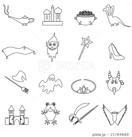 black simple fairy tales outline icons set eps10 15764669