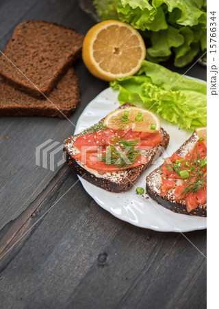 Sandwich with salmon for breakfast Sandwich with salmon for breakfast 15766344