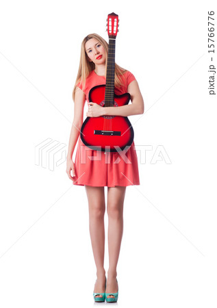 Woman playing guitar isolated on white 15766776
