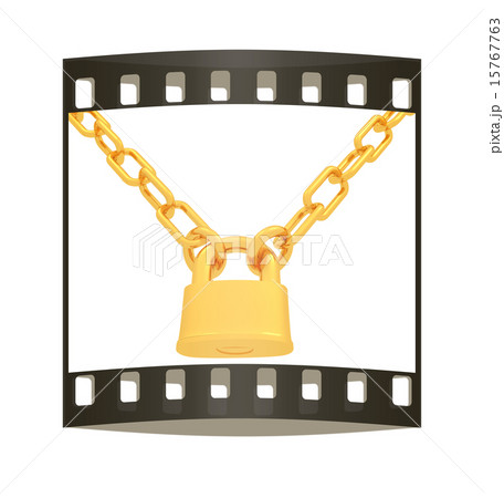 gold chains and padlock. The film strip 15767763