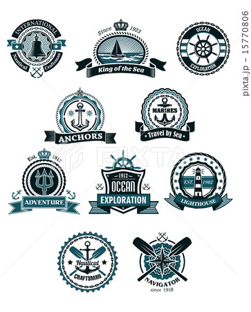 Marine icons and badges with nautical symbols 15770806