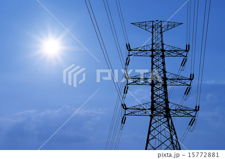 silhouette of high voltage electric tower 15772881