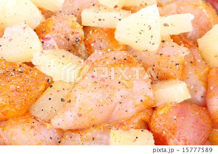 Cutted chicken breast fillet with pineapple pieces 15777589