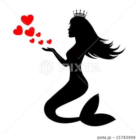 Mermaid Silhouette Of A Crown With Hearts On A Whiのイラスト素材