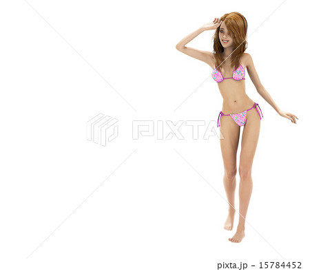 ポーズするスレンダーな水着の女性　perming 3DCG　イラスト素材 15784452