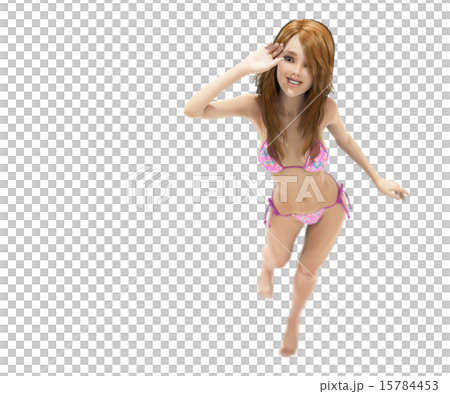 Slender swimwear female posing posing 3DCG illustration material 15784453