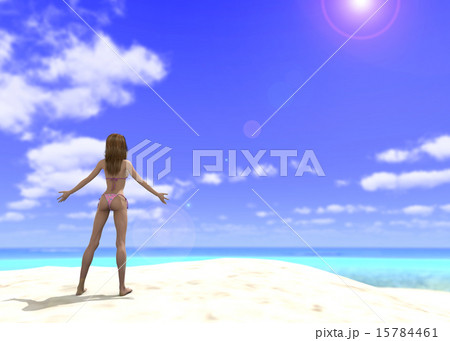 真夏のビーチでポーズする水着の女性 Perming 3dcg イラスト素材のイラスト素材