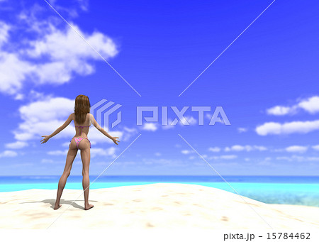 真夏のビーチでポーズする水着の女性 Perming 3dcg イラスト素材のイラスト素材