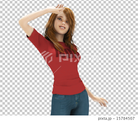 Slender T shirt women posing posing 3DCG illustration material 15784507