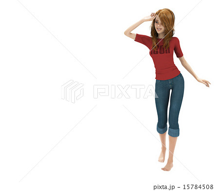 ポーズするスレンダーなtシャツの女性 Perming 3dcg イラスト素材のイラスト素材