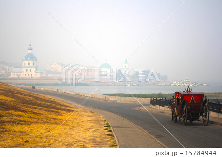 Antique carriage rides with the old Russian city Antique carriage rides with the old Russian city 15784944