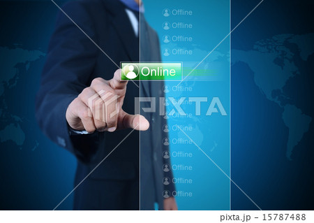 Businessman pressing virtual buttons 15787488