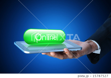 Business man with online button 15787527