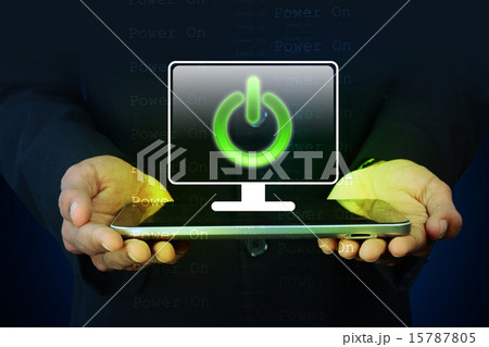 Man showing the power button 15787805