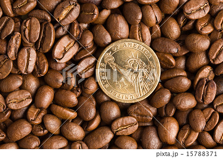 coin on coffee beans background 15788371