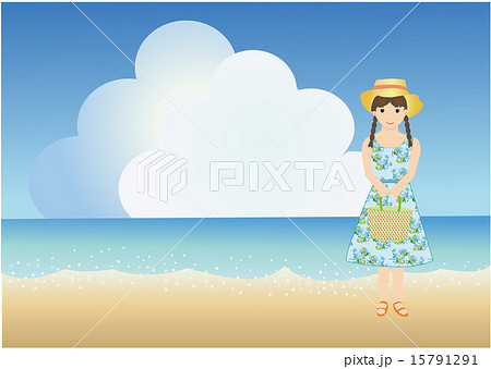 夏の海辺とワンピースを着た女の子 15791291