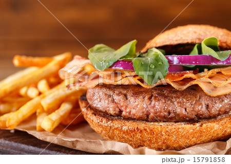 Burger and french fries close up 15791858