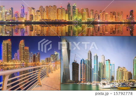 Collage of the beauty panorama at Dubai marina. 15792778