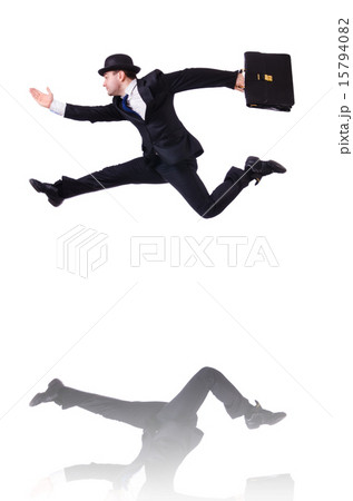 Funny businessman jumping on white 15794082