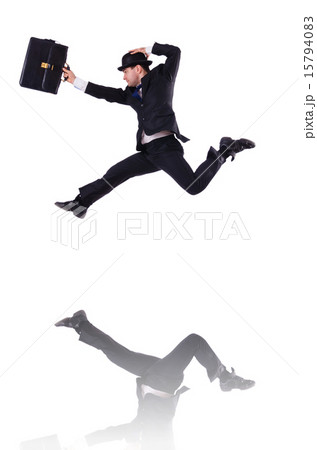 Funny businessman jumping on white Funny businessman jumping on white 15794083