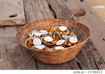 Flowers and candle for Ganga Aarti ritual Flowers and candle for Ganga Aarti ritual 15796813