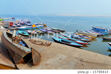 Boats on river Ganges foggy morning. Varanasi Boats on river Ganges foggy morning. Varanasi 15796814