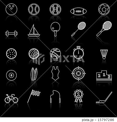 Sport line icons with reflect on black Sport line icons with reflect on black 15797286