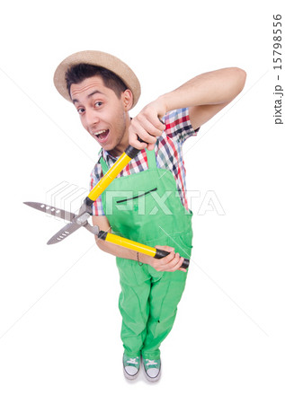 Funny man with shears on white 15798556