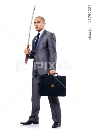 Businessman with sword isolated on white Businessman with sword isolated on white 15799029