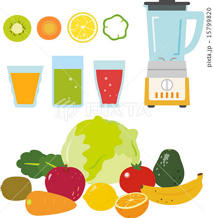 野菜と果物のフレッシュジュースのイラスト素材