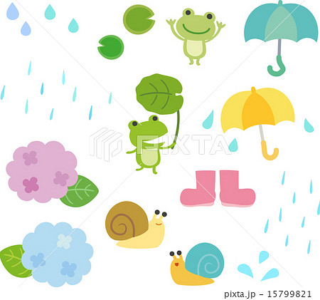 梅雨 カエル 傘の素材のイラスト素材
