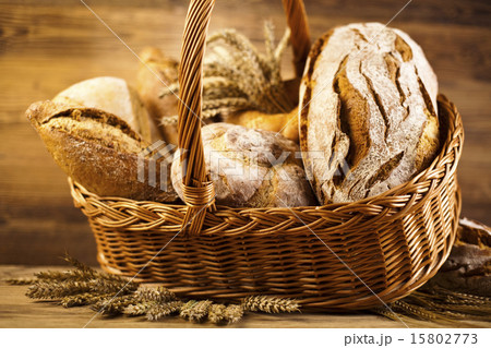 Traditional bread in wicker basket 15802773