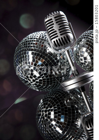 Microphone, vinyl record and Disco Balls, music Microphone, vinyl record and Disco Balls, music 15803201
