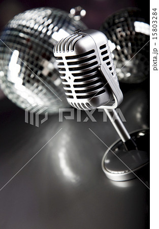 Microphone with disco balls, music concept Microphone with disco balls, music concept 15803284