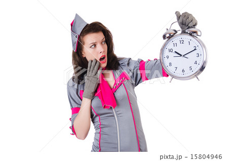 Woman with clock isolated on white Woman with clock isolated on white 15804946