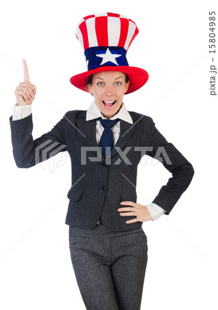 Young woman with american symbols on white 15804985