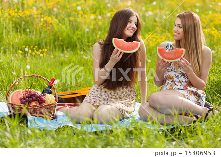 Two beautiful young women on a picnic Two beautiful young women on a picnic 15806953